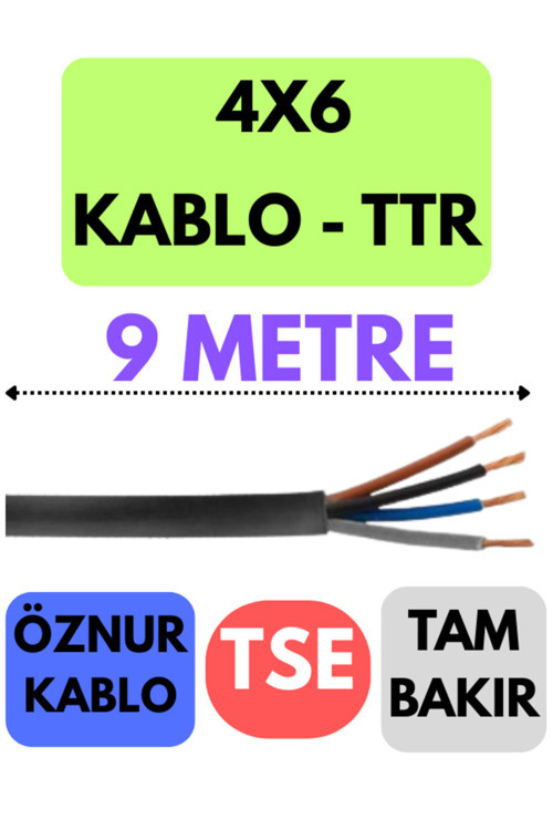Öznur 4X6 TTR Kablo Metre Seçenekli (Siyah) 9 METRE