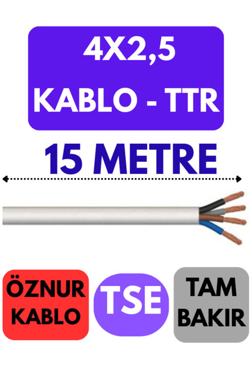 Öznur 4X2,5 TTR Kablo Metre Seçenekli (Beyaz) 15 METRE