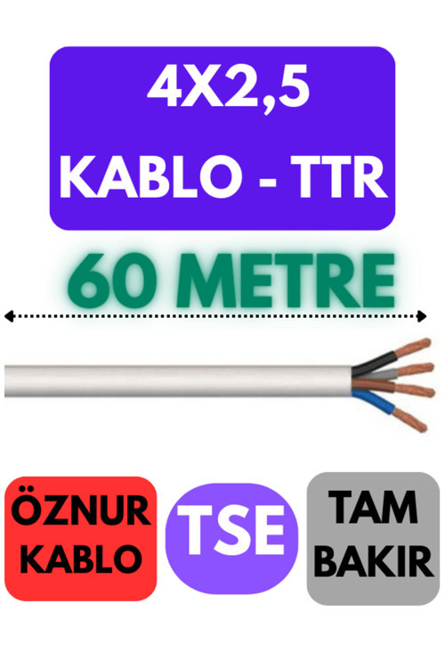 Öznur 4X2,5 TTR Kablo Metre Seçenekli (Beyaz) 60 METRE