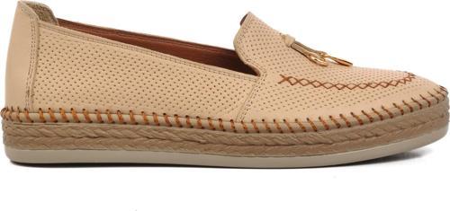 394162 Bej Hakiki Deri Kadın Loafer Ayakkabı