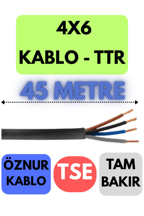 Öznur 4X6 TTR Kablo Metre Seçenekli (Siyah) 45 METRE