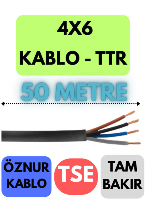 Öznur 4X6 TTR Kablo Metre Seçenekli (Siyah) 50 METRE