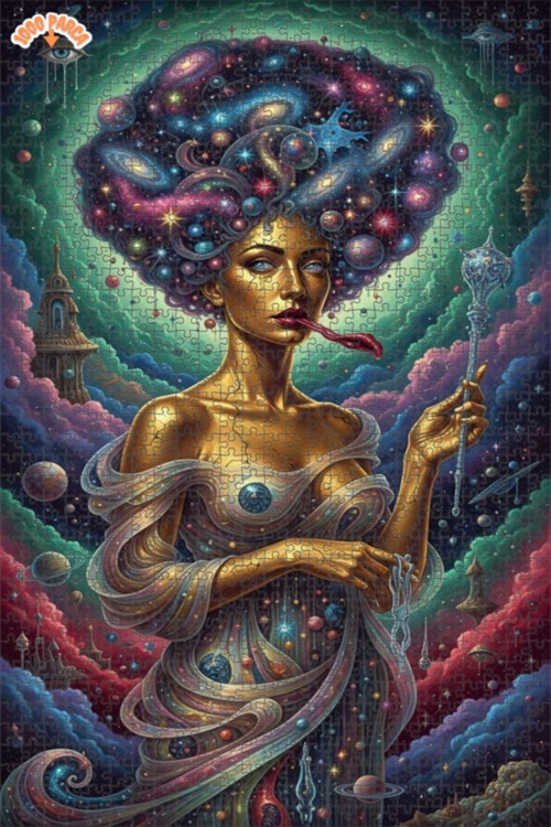 Altın Kadın Kozmik Saçlı Çift Katlı Çerçeveli Ahşap Puzzle 1000 PARÇA 70x50