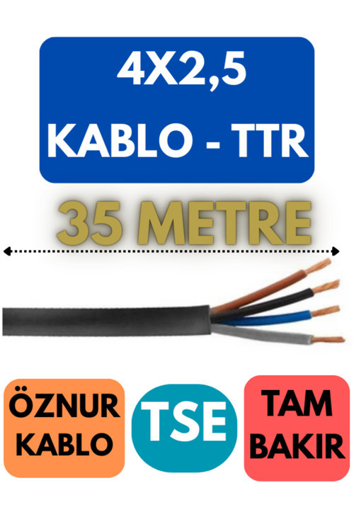 Öznur 4X2,5 TTR Kablo Metre Seçenekli (Siyah) 35 METRE