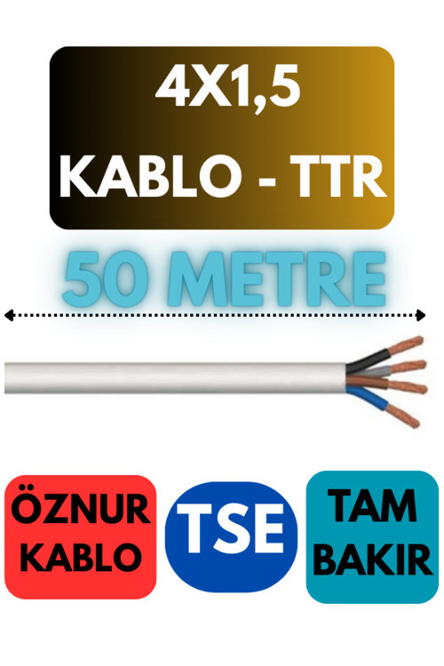 Öznur 4X1,5 TTR Kablo Metre Seçenekli (Beyaz) 50 METRE