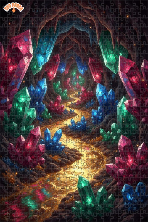 Kristal Mağara Yolu Görünümlü Dijital Sanat Ahşap Puzzle 500 PARÇA 50x30