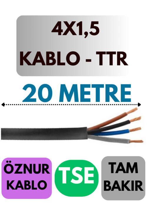 Öznur 4X1,5 TTR Kablo Metre Seçenekli (Siyah) 20 METRE