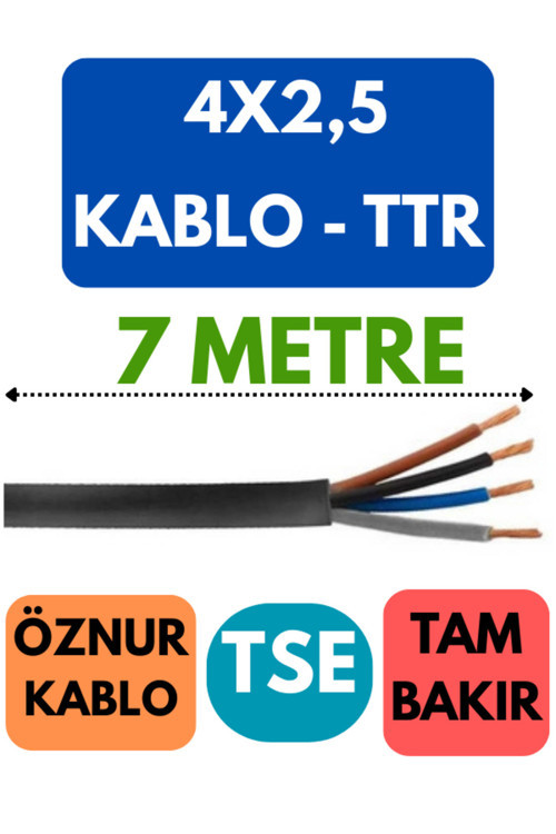 Öznur 4X2,5 TTR Kablo Metre Seçenekli (Siyah) 7 METRE