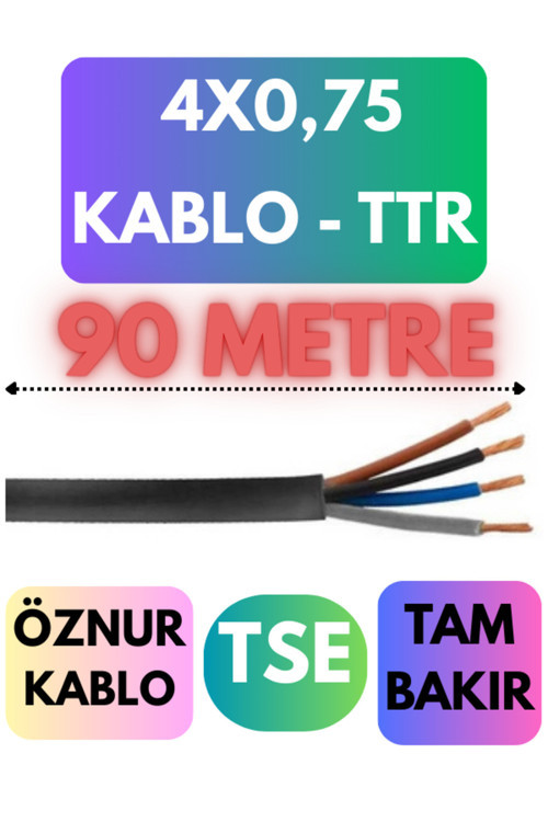 Öznur 4X0,75 TTR Kablo Metre Seçenekli (Siyah) 90 METRE