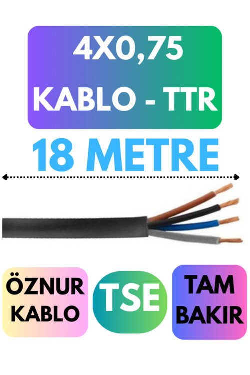 Öznur 4X0,75 TTR Kablo Metre Seçenekli (Siyah) 18 METRE