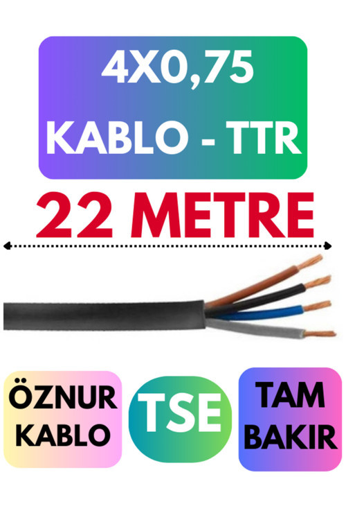 Öznur 4X0,75 TTR Kablo Metre Seçenekli (Siyah) 22 METRE
