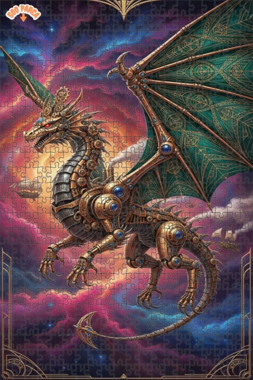 Mekanik Ejderha Galaksi Seyahati Çift Katlı Çerçeveli Ahşap Puzzle 500 PARÇA 50x30