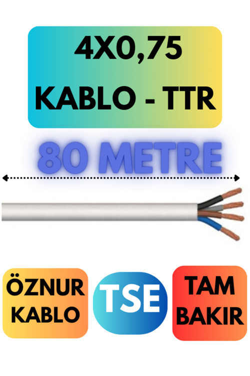 Öznur 4X0,75 TTR Kablo Metre Seçenekli (Beyaz) 80 METRE