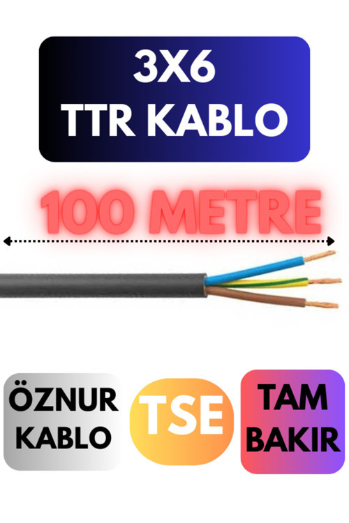 Öznur 3X6 TTR Kablo Metre Seçenekli (Siyah) 100 METRE