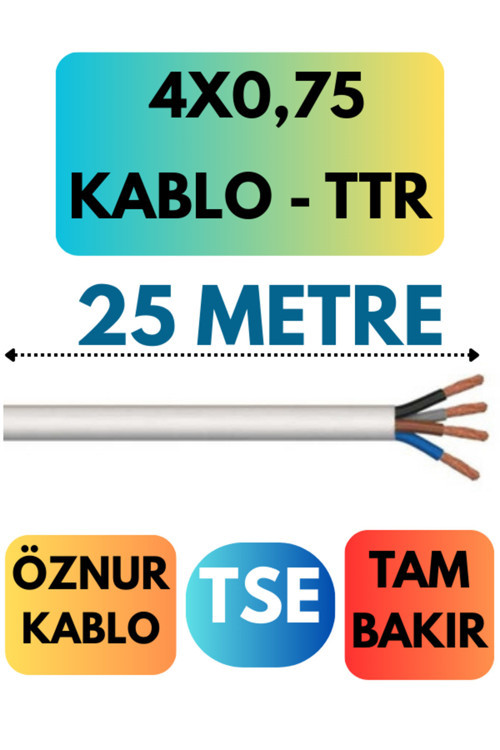 Öznur 4X0,75 TTR Kablo Metre Seçenekli (Beyaz) 25 METRE