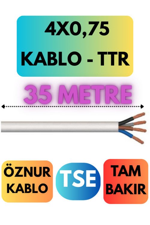 Öznur 4X0,75 TTR Kablo Metre Seçenekli (Beyaz) 35 METRE