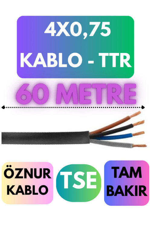 Öznur 4X0,75 TTR Kablo Metre Seçenekli (Siyah) 60 METRE