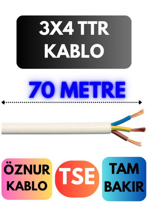 Öznur 3X4 TTR Kablo Metre Seçenekli (Beyaz) 70MT