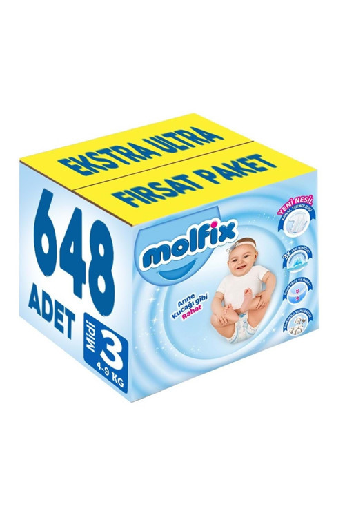 Bebek Bezi Beden:3 (4-9KG) Midi 648 Adet Ekstra Ultra Fırsat Pk
