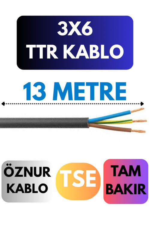 Öznur 3X6 TTR Kablo Metre Seçenekli (Siyah) 13 METRE
