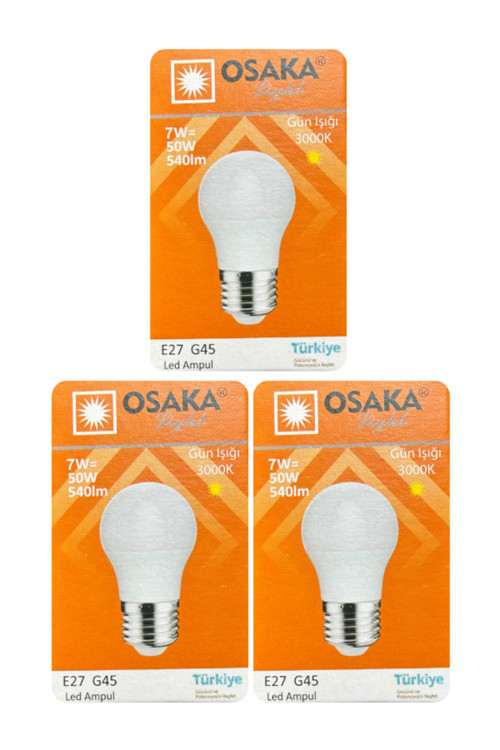 (3 Adet) Osaka 7W (50W) Sarı Işık E27 Duylu (Kalın Duy) Led Mini Ampul