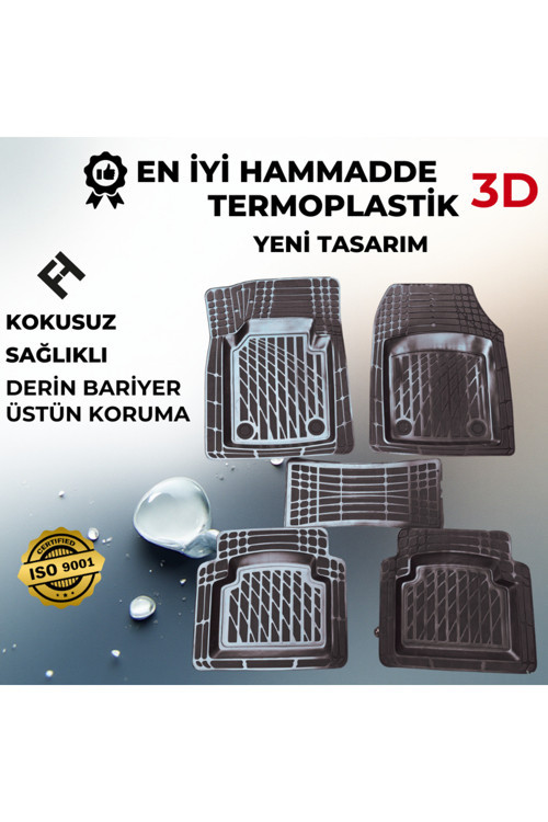 Volkswagen Caddy 2004 Uyumlu 3D Havuzlu Paspas Siyah renk Termoplastik