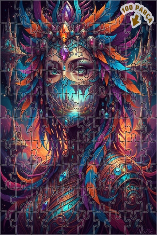 Gizemli Kadın Portresi Yağlı Boya Görünümlü Çift katlı Çerçeveli Ahşap Puzzle 100 PARÇA 25x25