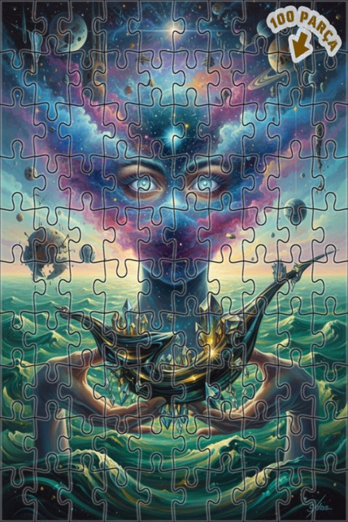 Evrenin Kadını Gözleri Yağlı Boya Görünümlü Çift Katlı Çerçeveli Ahşap Puzzle 100 PARÇA 25x25