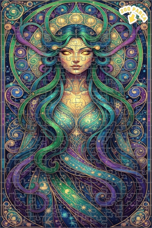 Büyülü Güzellik Sulu Boya Görünümlü Sanat Akımı Çift katlı Çerçeveli Ahşap Puzzle 200 PARÇA 25x35