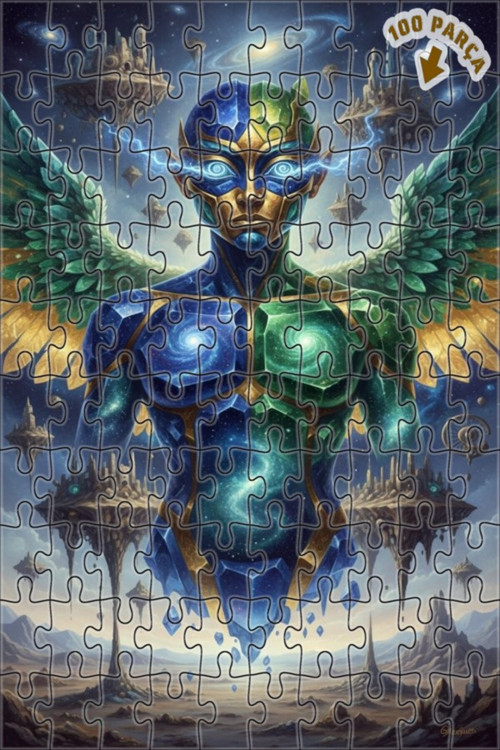 Galaktik Kanatlı Tanrısal Varlık Çift Katlı Çerçeveli Ahşap Puzzle 100 PARÇA 25x25