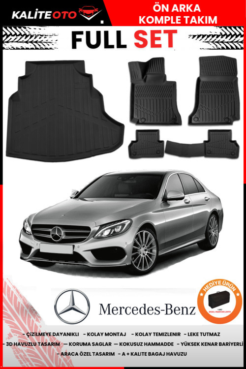 Mercedes C Seri W205 Rampalı Kulaklı 2017 Model Bagaj Havuzu+Paspas Takımı Full Set+Hediyeli