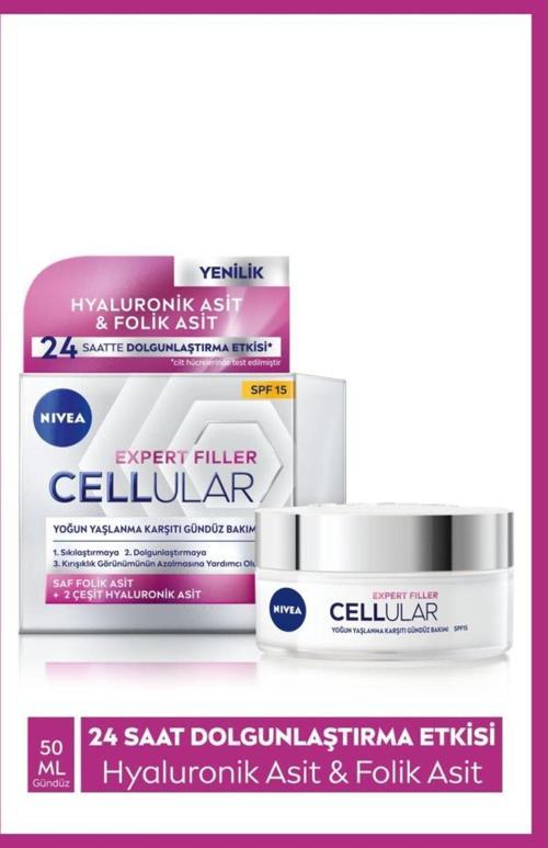 Cellular Expert Filler Yoğun Yaşlanma Karşıtı Gündüz Bakım Yüz Kremi 50ml, Spf15, Hyaluronik Asit