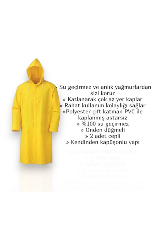 Kadın Erkek Su Geçirmez Kapüşonlu İşçi Balıkçı Yağmurluğu Rüzgar Geçirmez Sarı Renk Yağmurluk
