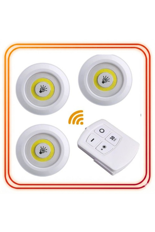 LED Gece Lambası Seti - 3 lü Yuvarlak, Kumandalı & Dokunmatik, Pilli LED