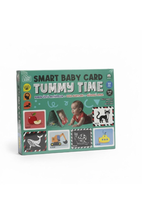 Laco Kids Tummy Time Smart Baby Card - Karın Üstü Aktivite Zeka Kartları + Güvenli Ayna (0-12 Ay)