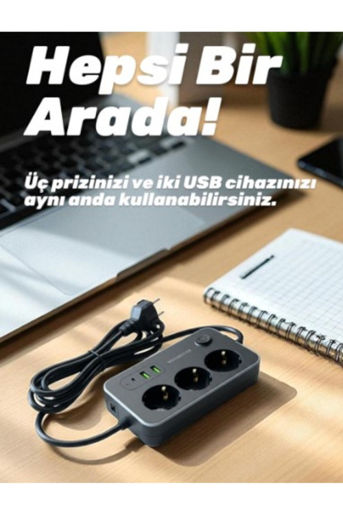Winnboss 2.1A 3 USB Termal Akım Korumalı 3lü 2m Grup Priz