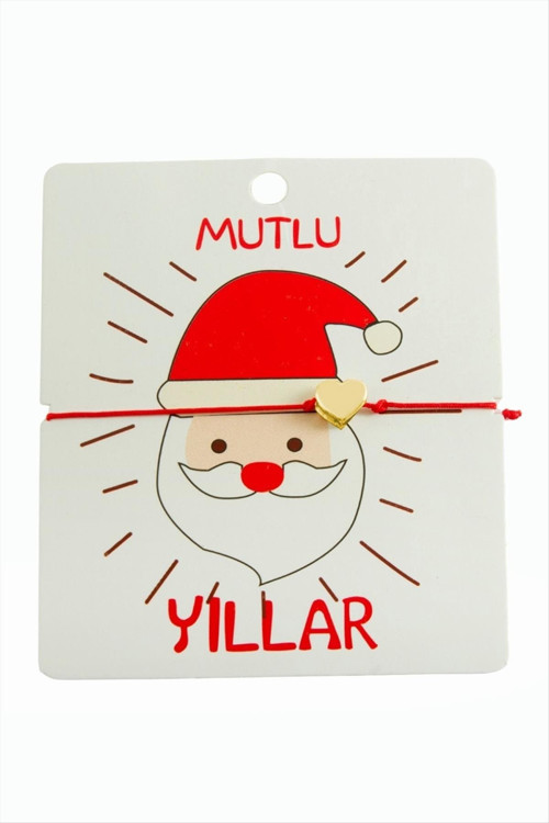 Yılbaşı Yeni Yıl Noel Kırmızı İpli Kalp li Şans Bileklik