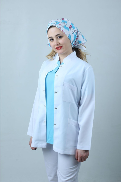 Kadın Hakim Yaka Beyaz Kısa Doktor Önlük (XXS BEDEN) Hemşire, Eczacı Öğretmen Laborant Önlüğü