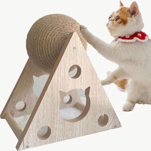 Ahşap İpli Kedi Oyuncagi Topu Kedi Tırmalaması