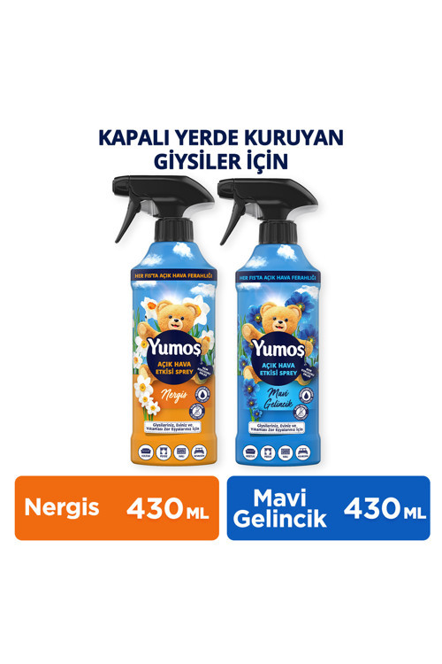 Açık Hava Etkisi Spreyi Mavi Gelincik 430 Ml x1 + Yumoş Açık Hava Giysi Spreyi Nergis 430 Ml x