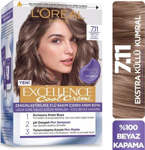 L’Oréal Paris Excellence Cool Creme Saç Boyası – 7.11 Ekstra Küllü Kumral