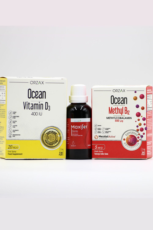 Çocuklar İçin Demir, B12 ve D3 Vitamin Destek Seti: Maxifer, Ocean D3 & Ocean Methyl B12