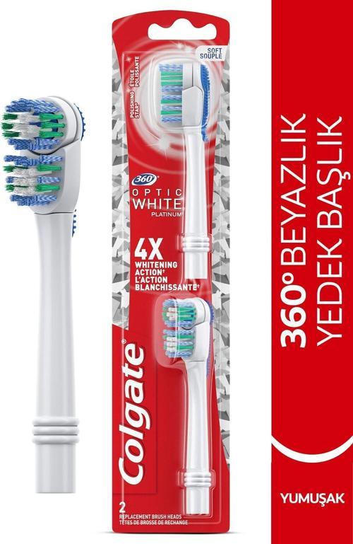 360 Pilli Optik Beyaz Platinum Beyazlatıcı Yumuşak Diş Fırçası Yedek Başlık 1+1