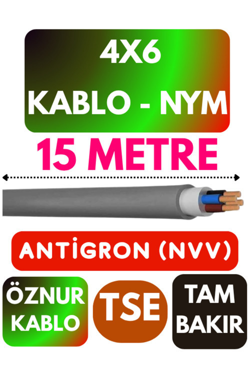 Öznur 4X6 ANTİGRON (NYM) Kablo (Gri) Metre Seçenekli 15 METRE