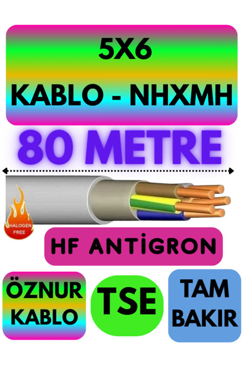 Öznur 5X6 NHXMH (ALEV İLETMEZ) Kablo Metre Seçenekli (Gri) 80 METRE