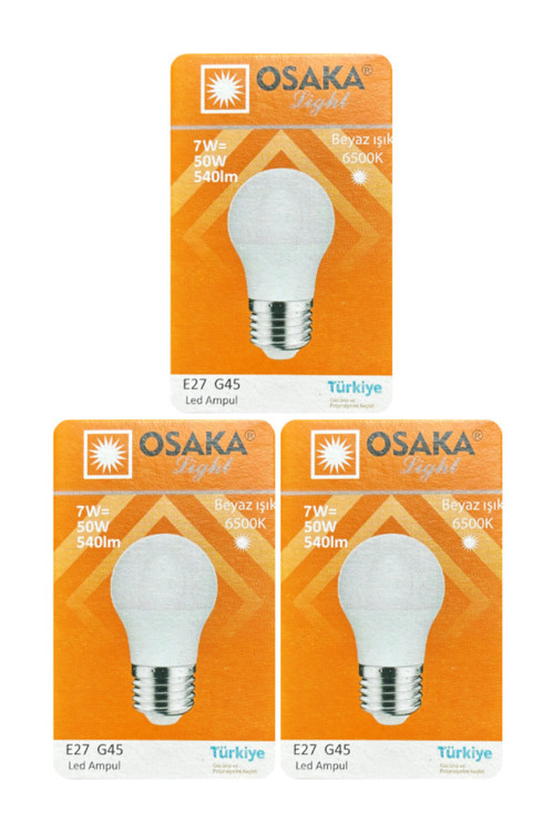 (3 Adet) Osaka 7W (50W) Beyaz Işık E27 Duylu (Kalın Duy) Led Ampul