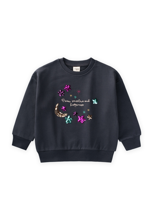 Pullu Ay Yıldız Nakışlı Sweatshirt 2-8 Yaş Antrasit