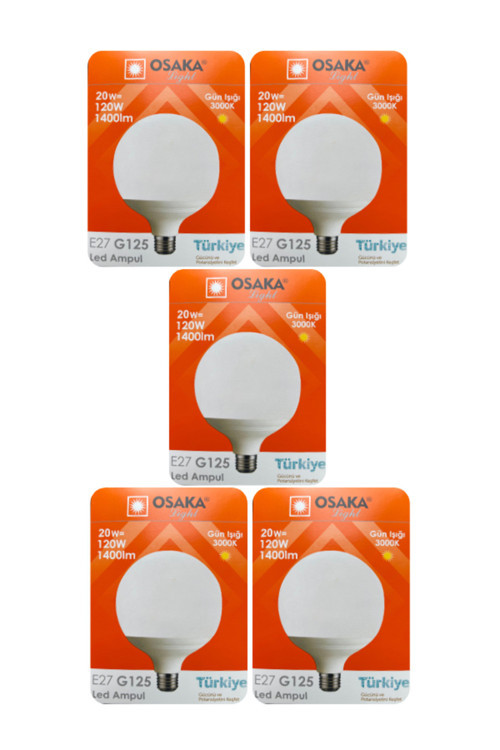 (5 Adet) 20W (120W) 3000K (Sarı Işık) E27 Duylu (Kalın Duy) Glop Led Ampul