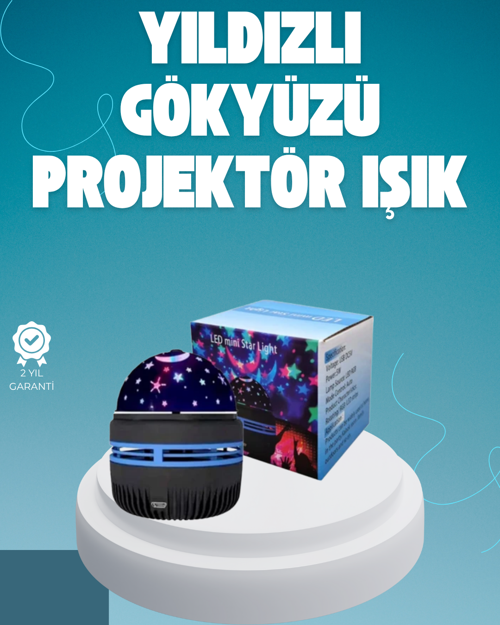 Döner Galaxy Projektör Gece Lambası – Ay ve Yıldız Işıklı Atmosfer Lamba, USB Bağlantıl�