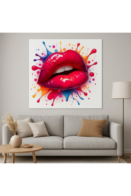 BLT DİZAYN Renk Patlaması Dudak Tasarımı Cam Tablo – Pop-Art ve Modern Sanatın En Enerjik Hali
